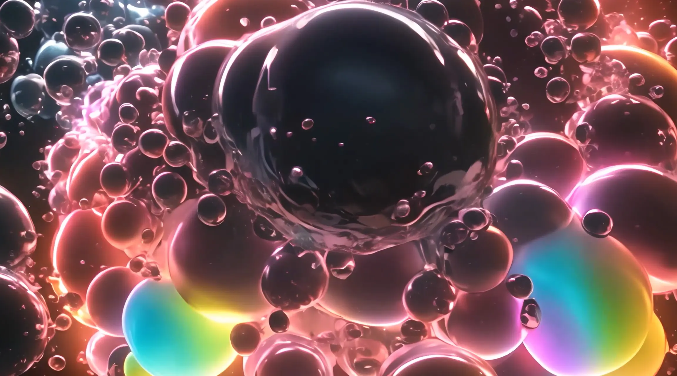 Neon Orb Cascade Reflective Spheres Abstract Video
